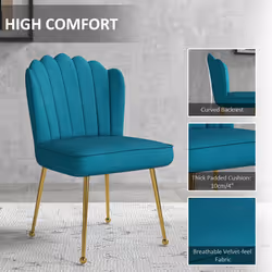 HOMCOM Velvet-Feel Shell Accent Chair Home Bedroom Lounge Metal Legs Blue