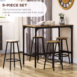 HOMCOM 5 Piece Bar Table and Stools Set with Metal Frame Rustic Brown
