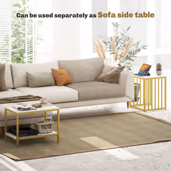 HOMCOM Modern Coffee Table Set of Two w/ Steel Frame Marble-Effect Gold Tone - Additional view 5