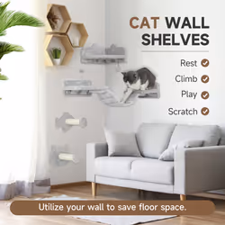 PawHut 4-Piece Cat Wall Shelves with Steps, Ladder, Jumping Platforms
