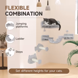 PawHut 4-Piece Cat Wall Shelves with Steps, Ladder, Jumping Platforms - Additional view 4