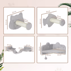 PawHut 4-Piece Cat Wall Shelves with Steps, Ladder, Jumping Platforms - Additional view 5