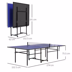 SPORTNOW 9FT Holding Tennis Table w/ Four Wheels, for Indoors, Blue - Additional view 4