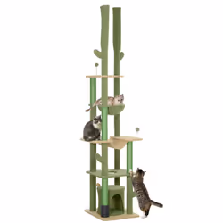 PawHut 225-255cm Floor to Ceiling Cat Tree w/ Hammocks, Cat House, Green