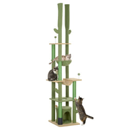 PawHut 225-255cm Floor to Ceiling Cat Tree w/ Hammocks, Cat House, Green