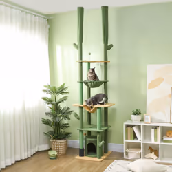 PawHut 225-255cm Floor to Ceiling Cat Tree w/ Hammocks, Cat House, Green