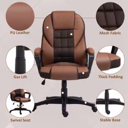 HOMCOM Executive Office Chair High Back Computer Chair with Armrests Brown - Additional view 3