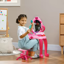 AIYAPLAY Kids Dressing Table with Mirror, Stool, Lights, 15 Accessories