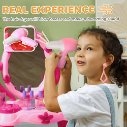 AIYAPLAY Kids Dressing Table with Mirror, Stool, Lights, 15 Accessories - Additional view 4