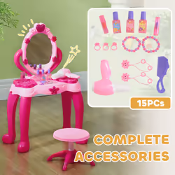 AIYAPLAY Kids Dressing Table with Mirror, Stool, Lights, 15 Accessories - Additional view 6