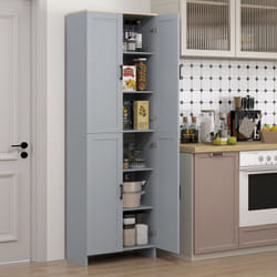 HOMCOM Modern Kitchen Cupboard Storage Cabinet with 6 Shelves, Grey