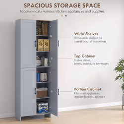 HOMCOM Modern Kitchen Cupboard Storage Cabinet with 6 Shelves, Grey