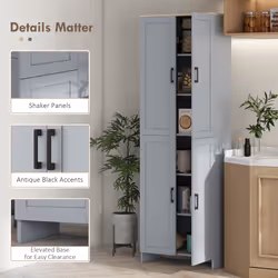 HOMCOM Modern Kitchen Cupboard Storage Cabinet with 6 Shelves, Grey - Additional view 5