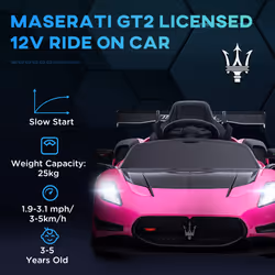 AIYAPLAY Maserati GT2 Licensed 12V Electric Ride on Car w/ Remote, Pink
