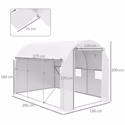 Outsunny Polytunnel Greenhouse with PE Cover, Galvanised Steel Frame, White - Additional view 4