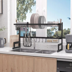 HOMCOM Over The Sink Dish Drainer Rack, 2-Tier Dish Rack for Kitchen, Black