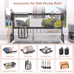 HOMCOM Over The Sink Dish Drainer Rack, 2-Tier Dish Rack for Kitchen, Black