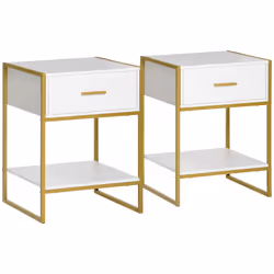 HOMCOM Modern Bedside Table Set of 2 Side Table Shelf Drawer Bedroom