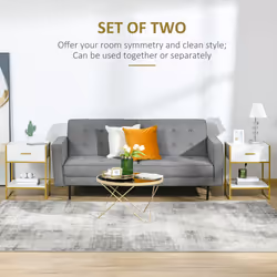 HOMCOM Modern Bedside Table Set of 2 Side Table Shelf Drawer Bedroom