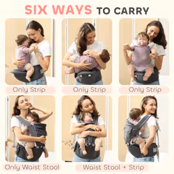 AIYAPLAY 6-in-1 Baby Carrier for Newborn, Toddler with Removable Seat, Grey