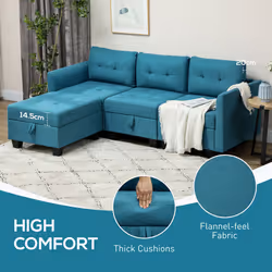 HOMCOM Convertible Modular Sectional Sofa w/ Storage Wood Frame Light Blue - Additional view 4