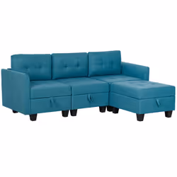 HOMCOM Convertible Modular Sectional Sofa w/ Storage Wood Frame Light Blue - Additional view 7