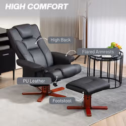 HOMCOM Reclining Armchair with Footstool and Adjustable Backrest, Black - Additional view 4