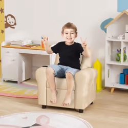 HOMCOM Kids Recliner Chair w/ Cup Holder, PU Leather Children Lounger, Beige