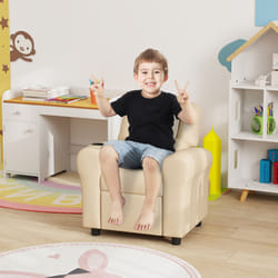 HOMCOM Kids Recliner Chair w/ Cup Holder, PU Leather Children Lounger, Beige