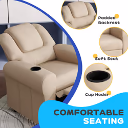 HOMCOM Kids Recliner Chair w/ Cup Holder, PU Leather Children Lounger, Beige