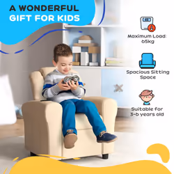 HOMCOM Kids Recliner Chair w/ Cup Holder, PU Leather Children Lounger, Beige - Additional view 5