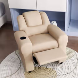 HOMCOM Kids Recliner Chair w/ Cup Holder, PU Leather Children Lounger, Beige - Additional view 6