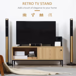 HOMCOM TV Stand Cabinet with Sliding Door for Living Room Natural