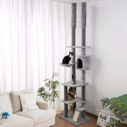 PawHut 225-255cm Floor to Ceiling Cat Tree for Indoor Cats w/ House, Ramp