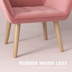HOMCOM Velvet-Feel Accent Chair with Arms Slanted Back Wood Legs Pink - Additional view 5