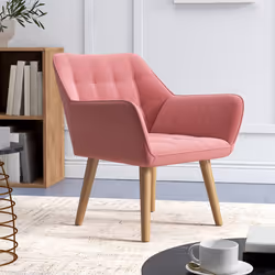 HOMCOM Velvet-Feel Accent Chair with Arms Slanted Back Wood Legs Pink - Additional view 6