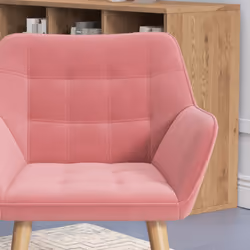 HOMCOM Velvet-Feel Accent Chair with Arms Slanted Back Wood Legs Pink - Additional view 8