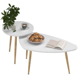 HOMCOM Coffee Table Set of 2 Nesting End Side Tables for Living Room, White
