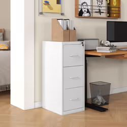 HOMCOM 3 Drawer Filing Cabinet Steel File Cabinet for A4 Letter Size Cream
