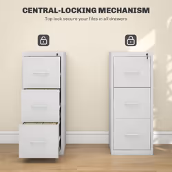 HOMCOM 3 Drawer Filing Cabinet Steel File Cabinet for A4 Letter Size Cream