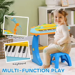 AIYAPLAY 37-Key Kids Piano w/ Microphone, Stool, Record & Play Function