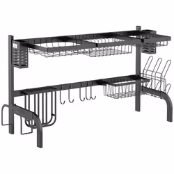 HOMCOM Over The Sink Dish Drainer Rack, 2 Tier Dish Rack for Kitchen, Black