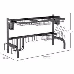 HOMCOM Over The Sink Dish Drainer Rack, 2 Tier Dish Rack for Kitchen, Black