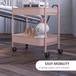HOMCOM 3 Tier Rolling Utility Cart with 3 Mesh Basket, Pink - Additional view 4