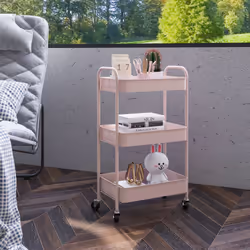 HOMCOM 3 Tier Rolling Utility Cart with 3 Mesh Basket, Pink - Additional view 6