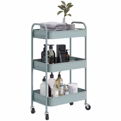 HOMCOM 3 Tier Rolling Utility Cart with 3 Mesh Basket, Light Blue