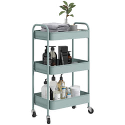HOMCOM 3 Tier Rolling Utility Cart with 3 Mesh Basket, Light Blue