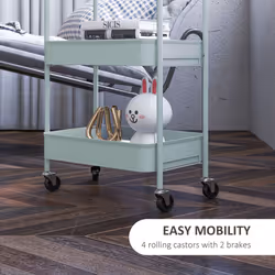 HOMCOM 3 Tier Rolling Utility Cart with 3 Mesh Basket, Light Blue - Additional view 4