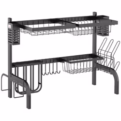 HOMCOM Over The Sink Dish Drainer Rack, 2 Tier Dish Rack for Kitchen, Black