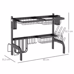 HOMCOM Over The Sink Dish Drainer Rack, 2 Tier Dish Rack for Kitchen, Black